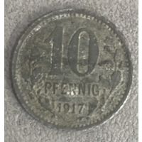 Монета 10 пфеннигов 1917 год. Хаттинген. Веймарская республика.