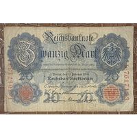 Банкнота 20 марок 1914 год. Германская империя.
