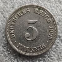 Германия 5 пфеннигов  1909 г.  "D"