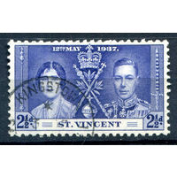 Британские колонии - Сент-Винсент - 1937г. - коронация короля Георга VI и королевы Елизаветы - 1 марка - гашёная [Mi 118]. #2-Bc-54-A-1