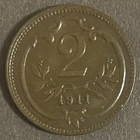 Монета 2 Геллера 1911 год. Австро-Венгрия.