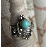 Кольцо серебряное с бирюзой СССР проба 875 звезда р 17 в 3,85