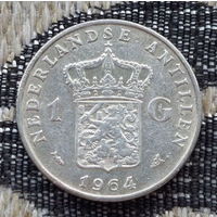 Антильские острова 1 гульден 1964 года, XF-AU. Серебро. Нидерландские Антилы Королева Юлиана. Сторгуй за свою цену, предложи обмен!