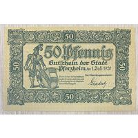 Нотгельд Пфорцхайм, 50 пфеннигов, 1920 год Веймарская республика.