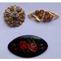 Три Красивые Броши.Металл.Одна ручная роспись