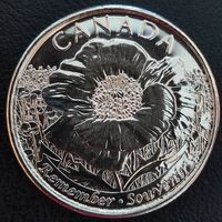 Канада 25 центов 2015 100 лет стихотворению На полях Фландрии (1.6.6).