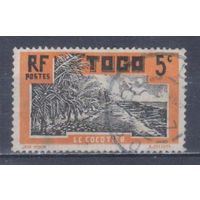 [838] Французские колонии. Того 1924. Плантация кокосовых пальм.5с. Гашеная марка.