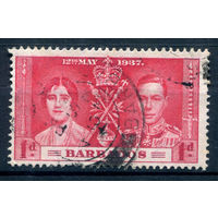Британские колонии - Барбадос - 1937г. - коронация короля Георга VI и королевы Елизаветы, 1 d - 1 марка - гашёная [Mi 152]. #2-Bc-34-A-1