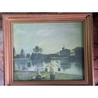 Репродукция картины на ткани художника Г.Соржа "Вид в Островах"  1988 г.СССР