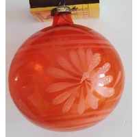 Елочная игрушка СССР. Большой прозрачный шар оранжевый