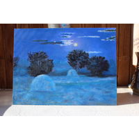 Картина "Ночь на сенокосе",холст на картоне. Р.30.0х4.0 2026 г.