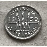 Австралия 3 пенса 1950 Георг VI - серебро 0,500
