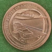 США 1 доллар 2021 г. Американские инновации. Мост-тоннель через Чесапикский залив. Штат Вирджиния.