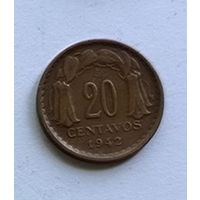 Чили 20 сентавос 1942 год Фернардо Хиггинс