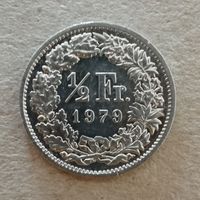 Швейцария 1/2 франка 1979 год, KM# 23a ю