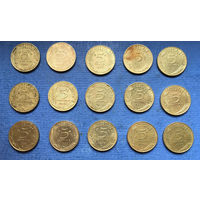 Франция 5 сантимов 1966, 1971, 1972, 1974, 1975, 1976, 1977, 1978, 1979, 1980, 1984, 1985, 1986, 1994