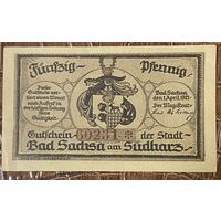 Нотгельд 50 пфеннигов 1921 год. Бад-Закса,. Веймарская республика