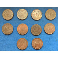 Австрия 2 евроцента 2002, 2003, 2004, 2005, 2007, 2008, 2011, 2014, 2017