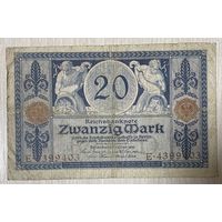 Банкнота 20 марок 1915 год. Германская империя. С рубля без МЦ.