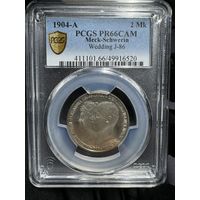 Германия 2 марки 1904 Мекленбург Шверин PCGS PR66CAM Топгрейд! Серебро