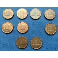 Италия 1 евроцент 2002, 2005, 2007, 2008, 2009, 2010, 2012, 2013, 2014, 2015, 2016, 2017