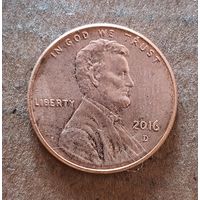 США 1 цент 2016 г., Цент Линкольна, отметка мд. "D" - Денвер , KM# 468
