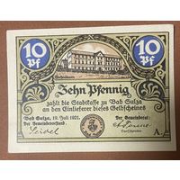 Нотгельд 10 пфеннигов 1921 год. Бад-Зульца . Веймарская республика