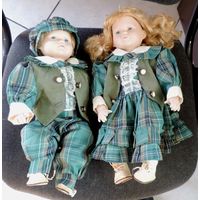 Куклы фарфоровые "Мальчик и девочка" 80-е годы Европа. Длина 34-35 см.