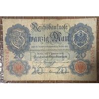 Банкнота 20 марок 1914 год. Германская империя.