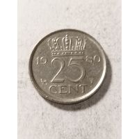Нидерланды 25 центов 1980