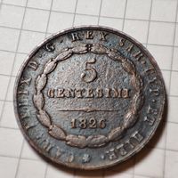 5 чентезимо 1826 года MV. Сардинское Королевство Италия. Карл Феликс.