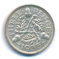 Великобритания 3 пенса 1935 г. Ag. Оригинал