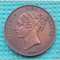 Великобритании 1 пенни 1848 года. Королева Виктория. Британия. Предложи свою цену или обмен!