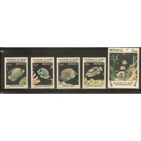 Монако-1985(Мих.1704-1708) , ** , Морская Фауна, Рыбы (полная серия)