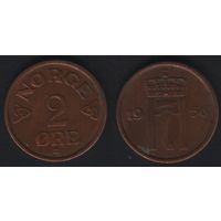 Норвегия km399 2 эре 1956 год (nf02