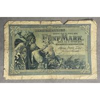 Банкнота 5 марок 1904 год. Германская империя. С рубля без МЦ.