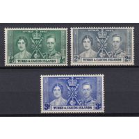5.BrKS. Великобритания. Колонии. Теркс и Кайкос. Коронация Георга VI и Елизаветы. 1937 г. Полная серия. Mi.##115-117.