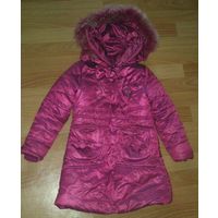 Пальто зимнее на девочку 8-9 лет с капюшоном
