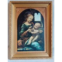 Леонардо да Винчи Мадонна Бенуа 43х58 см рама багет лепнина репродукция на ткани СССР