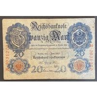 Банкнота 20 марок 1907 год. Германская империя .