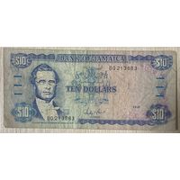 Банкнота . Ямайка 10 долларов 1987 год. Джордж Вильям Гордон