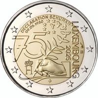 Люксембург 2 евро 2025  75 лет Декларации Шумана UNC из ролла