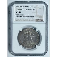 Талер 1861 Пруссия коронация MS 61 NGC
