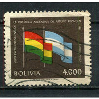 Боливия - 1961 - Визит президента Аргентины. Флаги 4000В - [Mi.655] - 1 марка. Гашеная.  (Лот 23HO)-T2P14