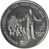 Норвегия 5 крон, 1995 50 лет ООН UNC