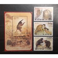 Корея. 1992 год. Фауна. Обезьяны. Блок и 3 марки (866)