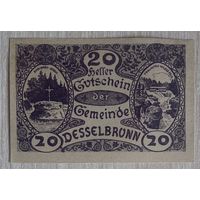 Нотгельды Австрия Дессельбронн 20 геллеров 1920 год.