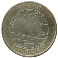 Республика Мозамбик. 10000 метикалов 2003. Фауна. Носорог.