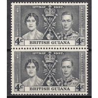 74.BrKS. Великобритания. Колонии.  Британская Гвиана. Коронация Георга VI и Елизаветы. 1937 г. 4C. Mi.#174. Пара. MNH.