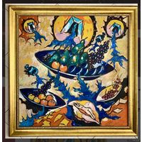 Кищенко А.М;97,5/97,5см;Каталожная работа"Натюрморт в пространстве"120/120см,а ее авторский вариант,находящийся у нас в галерее 97,5х97,5 см;ДВП/масло